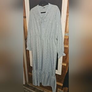 SHEIN Light Blue Starry Long Sleeve Dress